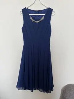 ネイビー フレアドレス パールネックレス付き