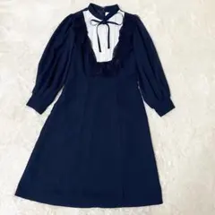 tocco closet ワンピース レース 切り替え ネイビー リボンつき