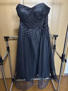 パーティードレス フラワー刺繍 ブラック