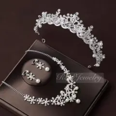新品パールティアラネックレスイヤリング/ピアスブライダル小物ウェディング結婚式a