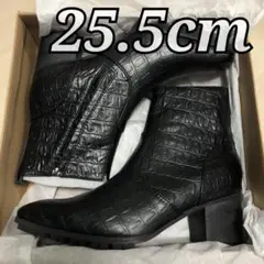 新品✨25.5cm ロングノーズヒールアップブーツ ブラック ワニ 黒 ヨースケ