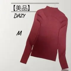 【美品】薄手ニット　ハイネック　肌見せ　長袖　リブ編みニット　トップス　M 赤紫