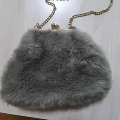 グレー ファー ショルダーバッグ ゴールドチェーン
