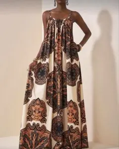 ボヘミアンキャミワンピース マキシドレス ブラウン 丈長め 高身長★新品未使用★