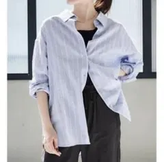 le.coeur blanc コットン麻オーバーシャツ 長袖 サックス (M)のサムネイル