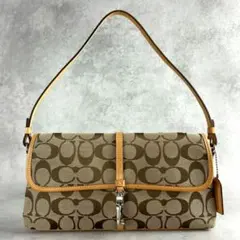 極美品 コーチ ワンショルダーバッグ シグネチャー レザー キャンバス ブラウン