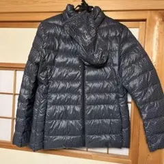 【美品】ユニクロ　ダウンジャケット　千鳥格子柄　黒系　XL
