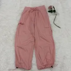 春夏トレンド！by muni:r ワイドカーゴパンツ ピンク Mドローコード韓国