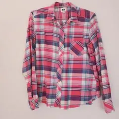 ユニクロ UNIQLO 長袖チェックシャツ Mサイズ ピンク系