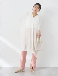 earthmusic&ecology レーヨンビッグシャツチュニック 白のサムネイル