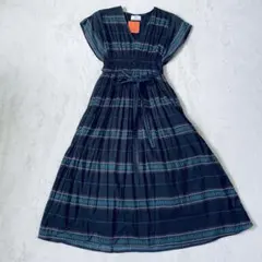 【新品】アジアン ストライプ柄 半袖ロングワンピース