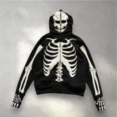 skull bone print zip up hoodie y2k 髑髏スカル