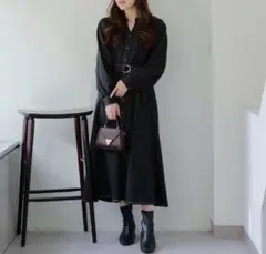 OLIVE des OLIVE♥︎スキッパーシャツワンピース(ブラック)新品タグ付
