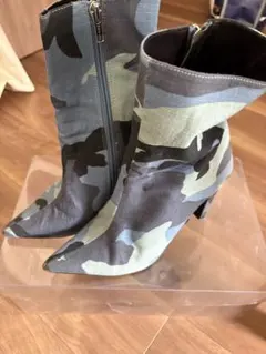 yellow迷彩柄ハイヒールブーツ