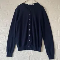 ユニクロ　エクストラファインメリノ クルーネックカーディガン M ネイビー