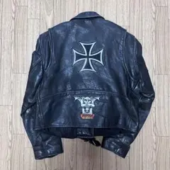 レザー　本革　革ジャン　レザージャケット　ワッペン　バイカー　ヴィンテージ