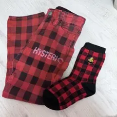 【HYSTERIC MINI】赤黒チェック 長ズボンと靴下セット 110cm