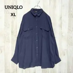 ユニクロ 長袖シャツ ドレープ ウォッシュ (ＸＬ) 紺 シンプル カジュアル