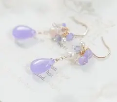 ♡すみれ色のピアス・イヤリング♡タンザナイト、ジェード、ピンクパール 14kgf