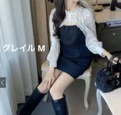 GRL 花柄刺繍ボレロドッキングミニワンピース[tu455] 黒 長袖 韓国風