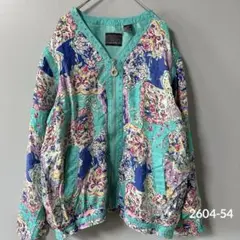 【シルク100%】2WAY 総柄 ヴィンテージ ジャケット 袖脱着可 花柄 M