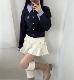 グレイル　チェック柄シャツレイヤード風ニットカーディガン[kz716]