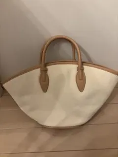 アイボリーキャンバスレザーハンドバッグ