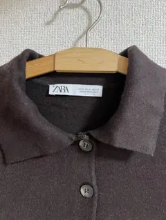 ZARA ブラウン　ニットワンピース　ポロニット