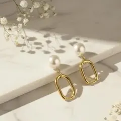 【大人上品】パール×ゴールド 揺れるピアス 入学式・卒業式・オフィスにも