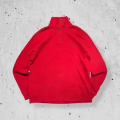 90sポロラルフローレンハーフジップスウェットプルオーバーレッドポニー刺繍古着L