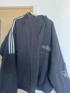 adidas フード付きナイロンジャケット L 黒
