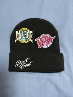 XLARGE ニット帽 黒 刺繍ロゴ