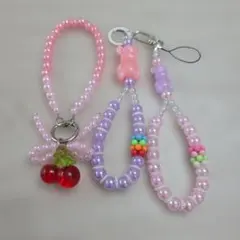 【GWセール】カラフルビーズ携帯ストラップ　3個セット