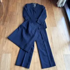 紺色wool100%ストライプテーラードジャケットパンツスカート　3点セット9号