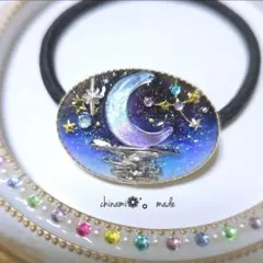 星に願いを・・・☆猫 かすみ草 お花 レジン ヘアゴム 七夕 ねこ