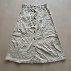 ベージュ ボタン付き Aラインロングスカート