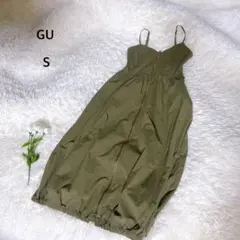 GU フロントジップバブルヘムワンピース S モスグリーン ワンピ 春秋