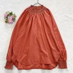 【Tiara】 ハイネック シャーリング シャツ ブラウス 長袖 オレンジ系のサムネイル