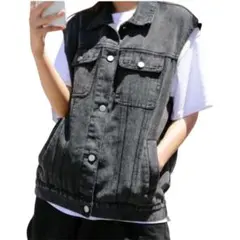 DAZY ブラックデニムベスト Lサイズ オーバーサイズジレ