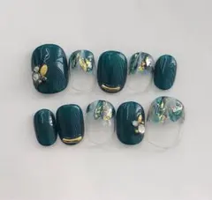 H31/深緑/モスグリーン/ニュアンスジェルネイルチップ