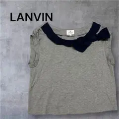 LANVIN Tシャツ ノースリーブ　グレー　ネイビー　リボン　38