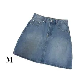 デニムミニスカート 台形 ブルー M ベーシック　シンプル　通年　カジュアル