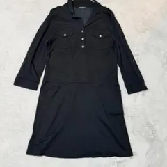 23区 ワンピース 44 大きいサイズ ネイビー 七分袖 フレア 上品