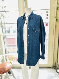 【良品】BLUE BLUE ブルーブルー デニムウエスタンシャツ L相当 (3)のサムネイル