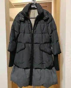 フード取り外し可ミディ丈ダウンジャケット 黒・グレー(オッジインターナショナル)