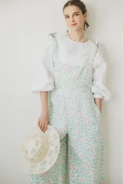 PURE コットンリネンサロペット 花柄オーバーオール