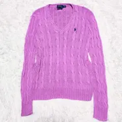 ポロラルフローレン　ケーブルニット　PIMA COTTON ロゴ刺繍　紫　М