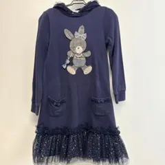 mezzo pianoウサギ刺繍付きパーカーワンピース