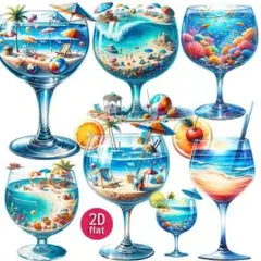 ビーチテーマのカクテルグラスステッカー 20枚セット