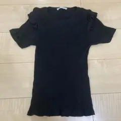 ZARA ブラック リブ編み Tシャツ M